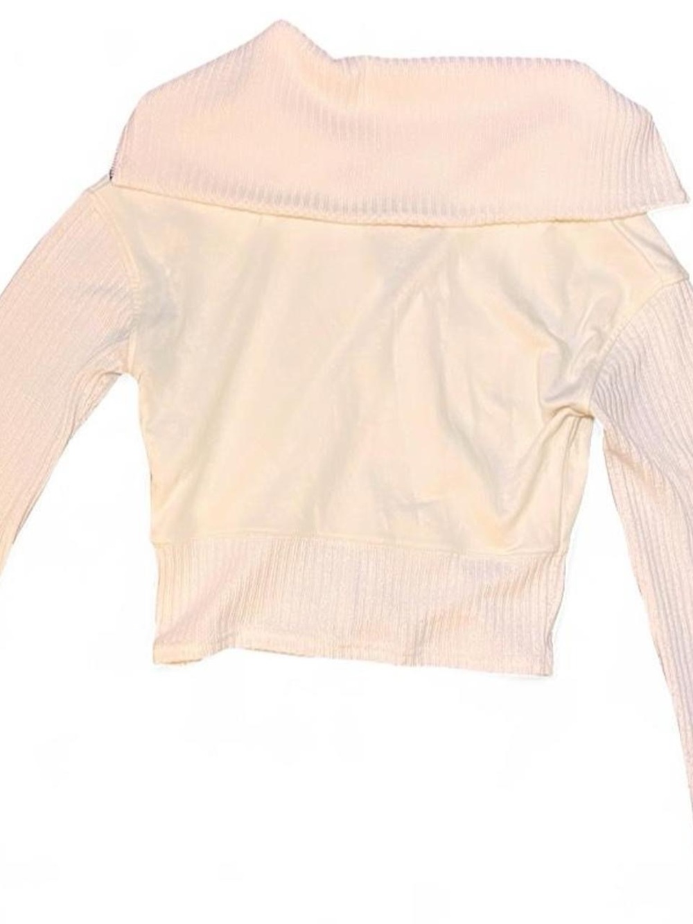 Cream Zip-Front Ribbed Cropped Top - Picture 4 of 5